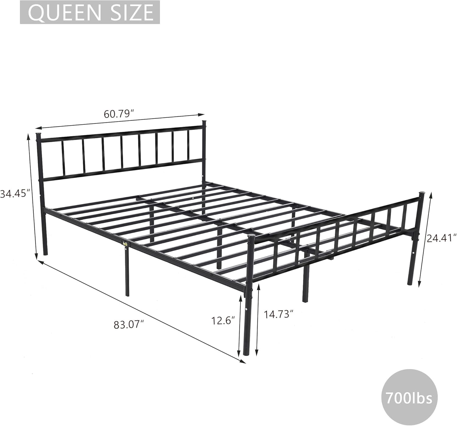 alazyhome Queen Size Classic Metal Platform Bed Frame-Mattress Foundation Steel Slat Support, Black