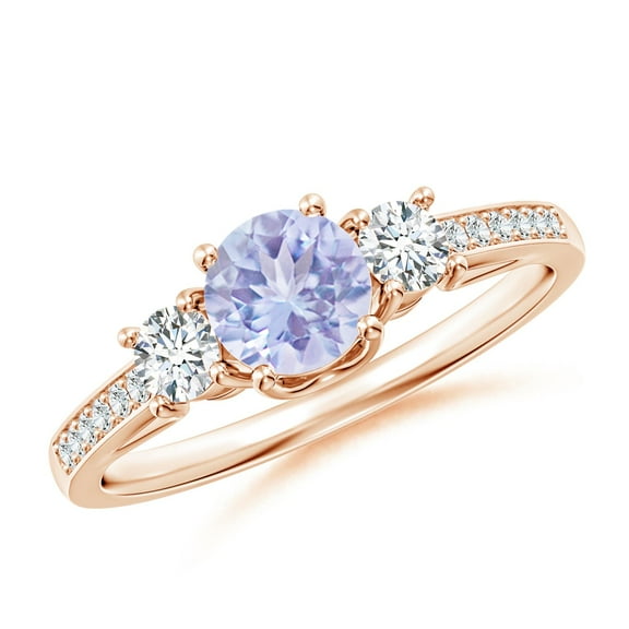 ANGARA Natural Prong Set Tanzanite and Diamond Three Stone Engagement Ring in 14K Rose Gold for Women (Size-5mm) | December Birthstone, Anniversary, Jewelry Gift for Women | Natural Tanzanite Ring