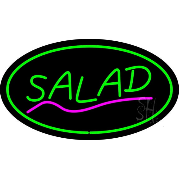 Green Salad Green Border LED Neon Sign 20 x 37 - inches, Black Square Cut Acrylic Backing, with Dimmer - Bright and Premium built indoor LED Neon Sign for restaurant window and interior decor.