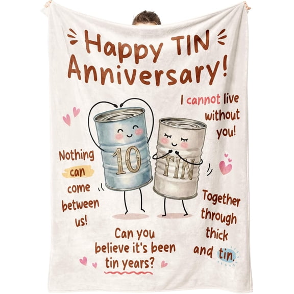 10 Year Anniversary Blanket Gifts for Him Her - Couple Blanket, 10th Tin Anniversary Wedding Gifts for Men Women Husband Wife Couple, Happy Tin 10 Years Marriage I Love You Gift for Him Her