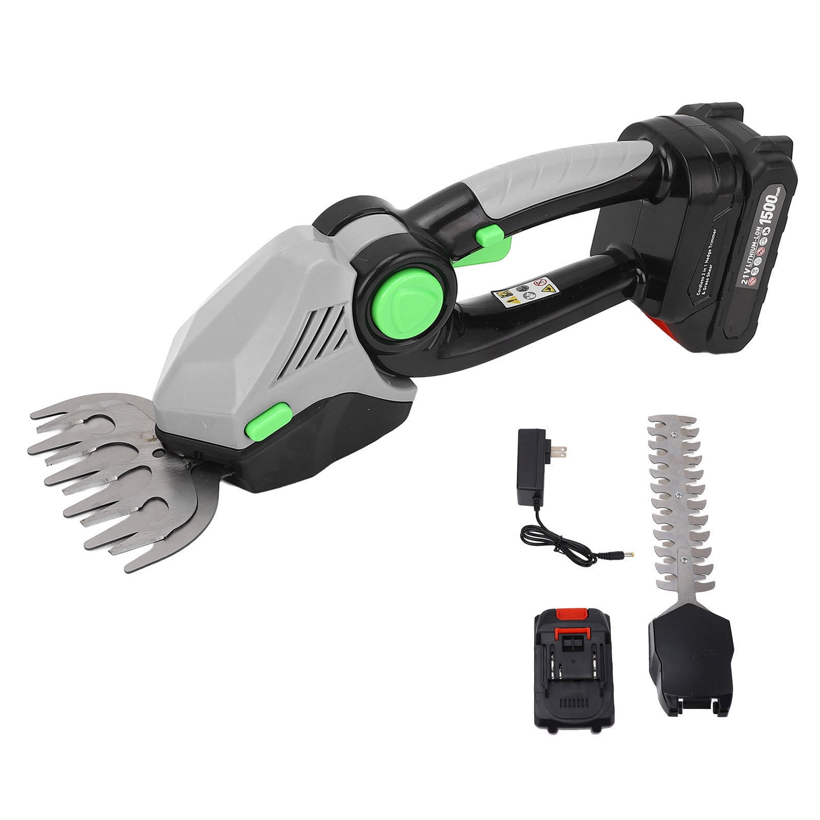 Yajisi 21V Cordless 2‑in‑1 Hedge Trimmer & Grass Shear – 22000rpm, 1.5Ah Li Battery, Dual 5.1” & 8.66” Heads, 60‑min Runtime, Safety Lock, Adjustable 15°‑60° Head