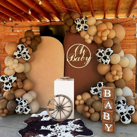 YANSION Brown Balloon Arch Kit, 125 Pcs Birthday Balloons with Cow Print Balloons, Brown Animal Balloon Garland for Birthday Baby Shower Wedding Decoration