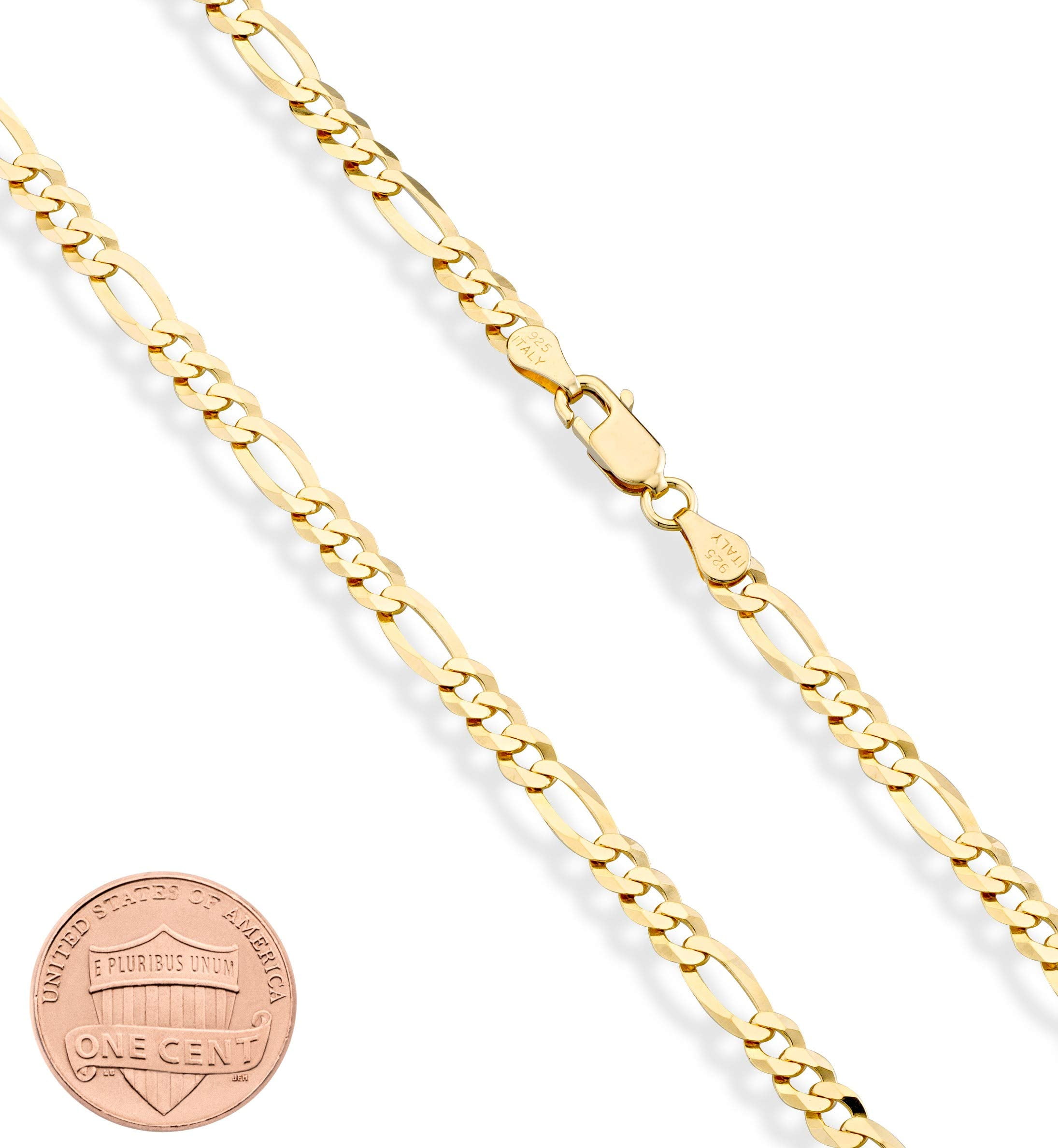 Miabella Solid 18K Gold Over Sterling Silver Italian 5mm Diamond-Cut Figaro Link Chain Necklace for Women Men, 925 Made in Italy (24 Inches)