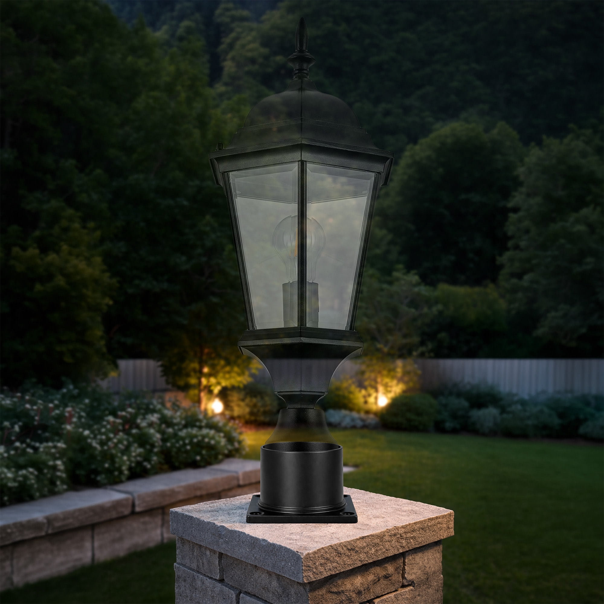 Aluminum Outdoor Pier Base with Black Finish, Post-Top Light Mount, 3 in. Fitter