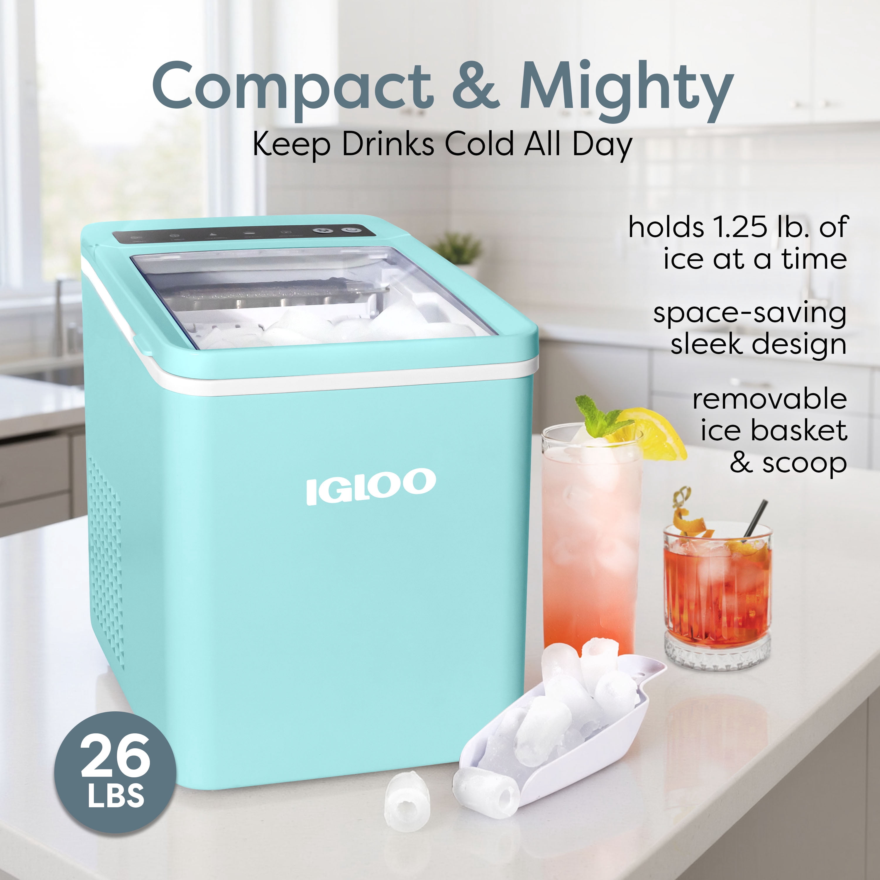 Igloo 26-Pound Automatic Portable Countertop Ice Maker Machine, White