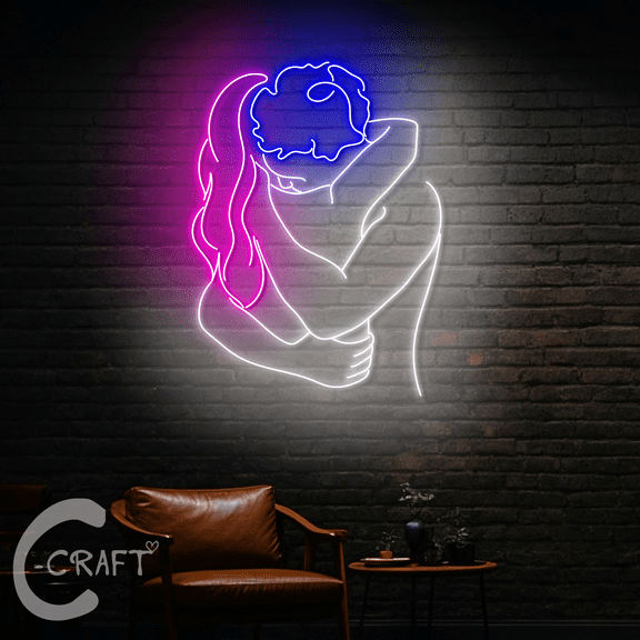 C-CRAFT Sexy Couple Cuddling Neon Led Light Up 25 inch for Valentine Wedding Home Wall Decor