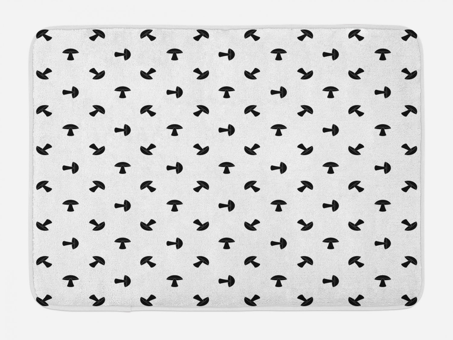 Mushroom Bath Mat, Stylized Modern Birch Mushrooms in Black Color