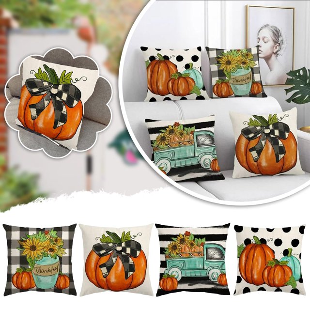 Set of 4 Fall Decorative Throw Pillow Covers for Autumn and Home