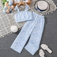 thumbnail image 2 of DXOUPM Clothes for Kids Children's Girls Summer Fashion Bow Sleeveless Tops Printed Loose Wide Leg Trousers 2PCS Outfits Clothes Set Blue 10Y, 2 of 3