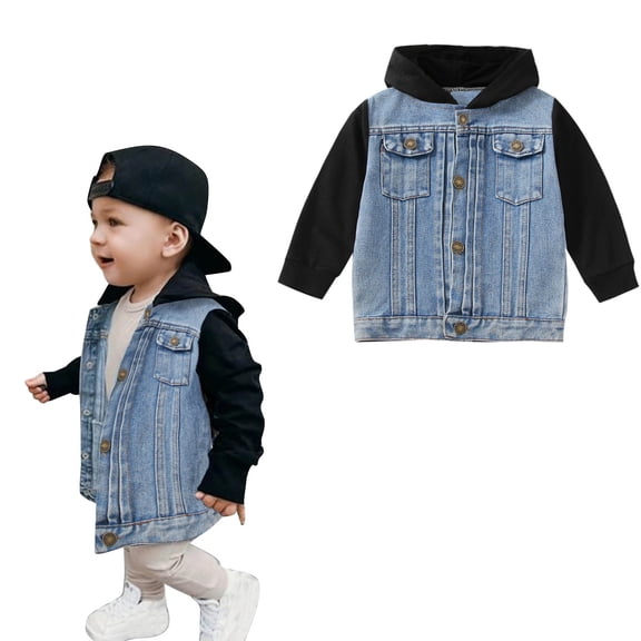 Toddler Jean Jacket Boys Long Sleeve Denim Hoodie Blue Jacket Boys Lightweight Jacket Baby Boy Jacket 2-3 Years