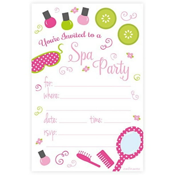 Spa Birthday Party Invitations Fill In Style 20 Count With Envelopes By M H Invites Walmart Com Walmart Com