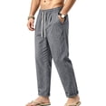 thumbnail image 4 of WULMLEO Men's Linen Pants Casual Beach Summer Pant Elastic Waist Drawstring Lightweight Trousers Dark Gray 2XL, 4 of 5