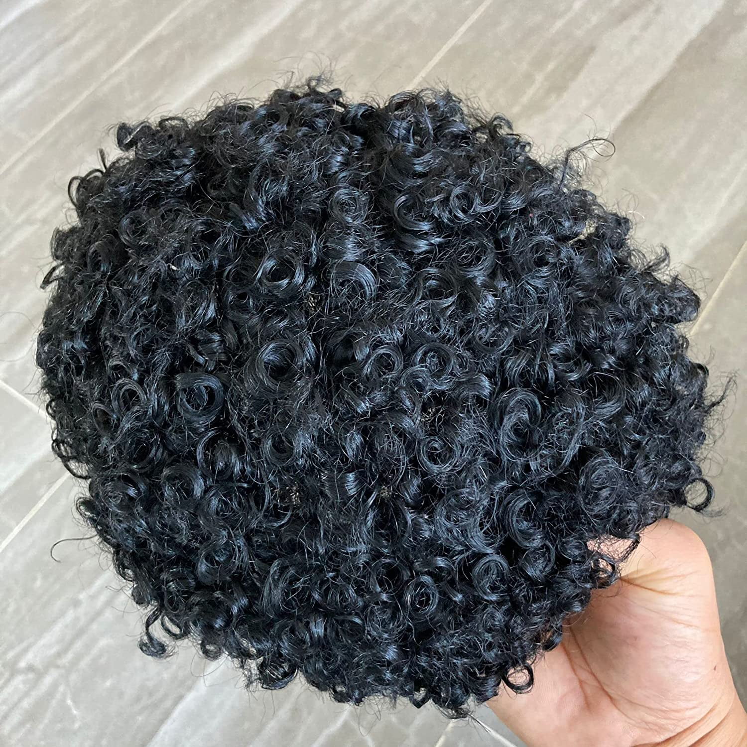 SIMBEAUTY Indian Remy Human Hair Curl Toupee 10x8inch for Men with Men Hair System Replacement Wig (1# Jet Black- 15MM Curly)