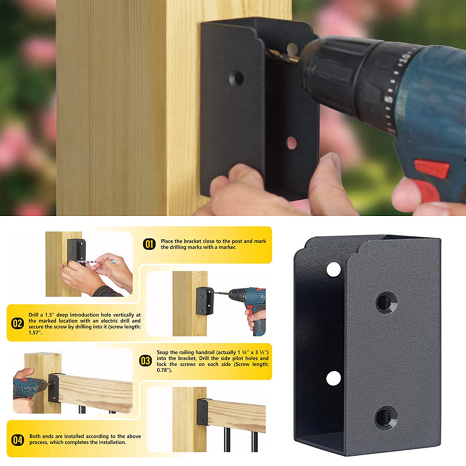 Farfi 8-Pack Concealed Deck Railing Brackets, Metal 1.57" Wood Rail Connectors, Rustproof U-Shaped Brackets for 2x4/4x4 Posts