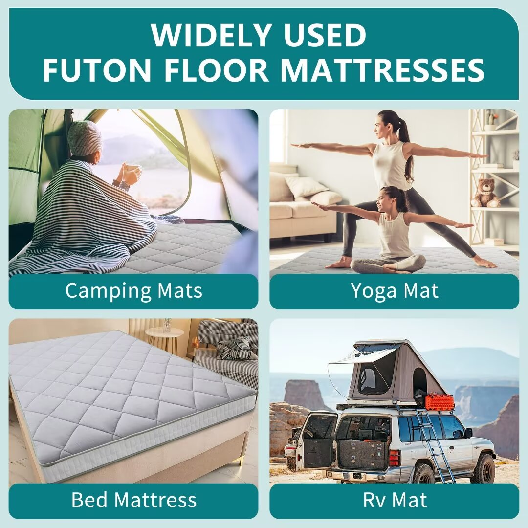 Docred Japanese Floor Mattress Futon Mattress, 4" Memory Foam Foldable Futon Mattress, Portable Roll Up Sleeping Mat for Camping,Floor Lounger Bed Couches and Sofas, Full Size Grey(80*54*4in)