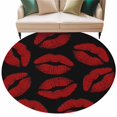 thumbnail image 2 of Red Lipprint Texture Round Living Room Rugs 7 ft, Black Abstract Backdrop Washable Area Rug with Non-Slip Sturdy Edge Binding Round Carpet for Kitchen Office Bedroom, 2 of 9