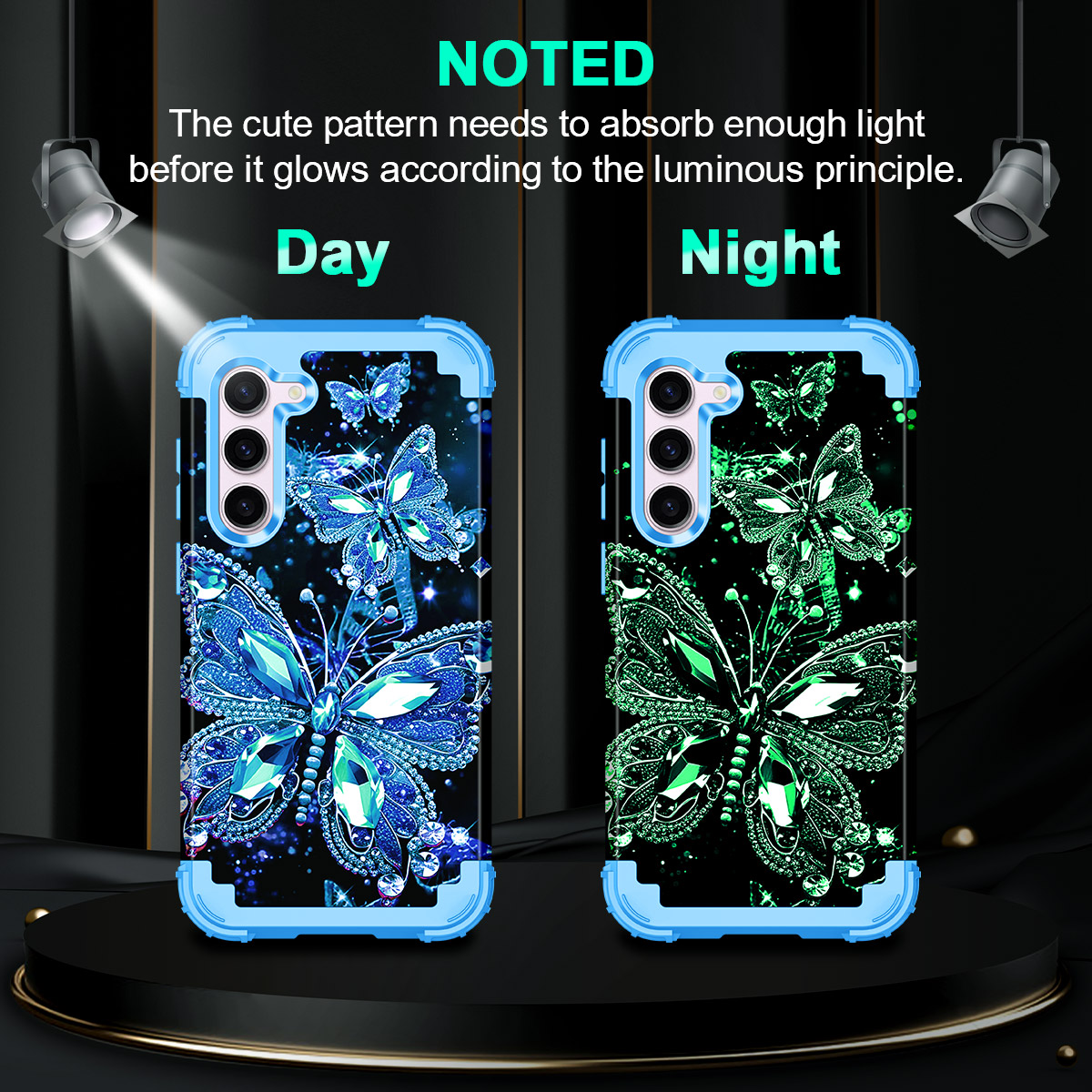 Casetego for Samsung Galaxy S23 5G Case,Glow in The Dark Three Layer Heavy Duty Shockproof Full Body Protection Hard Plastic Bumper+Soft Silicone Protective 6.1 inch Case,Blue Crystal