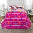 Trolls Kids Full Bed in a Bag, Comforter and Sheets, Pink and White