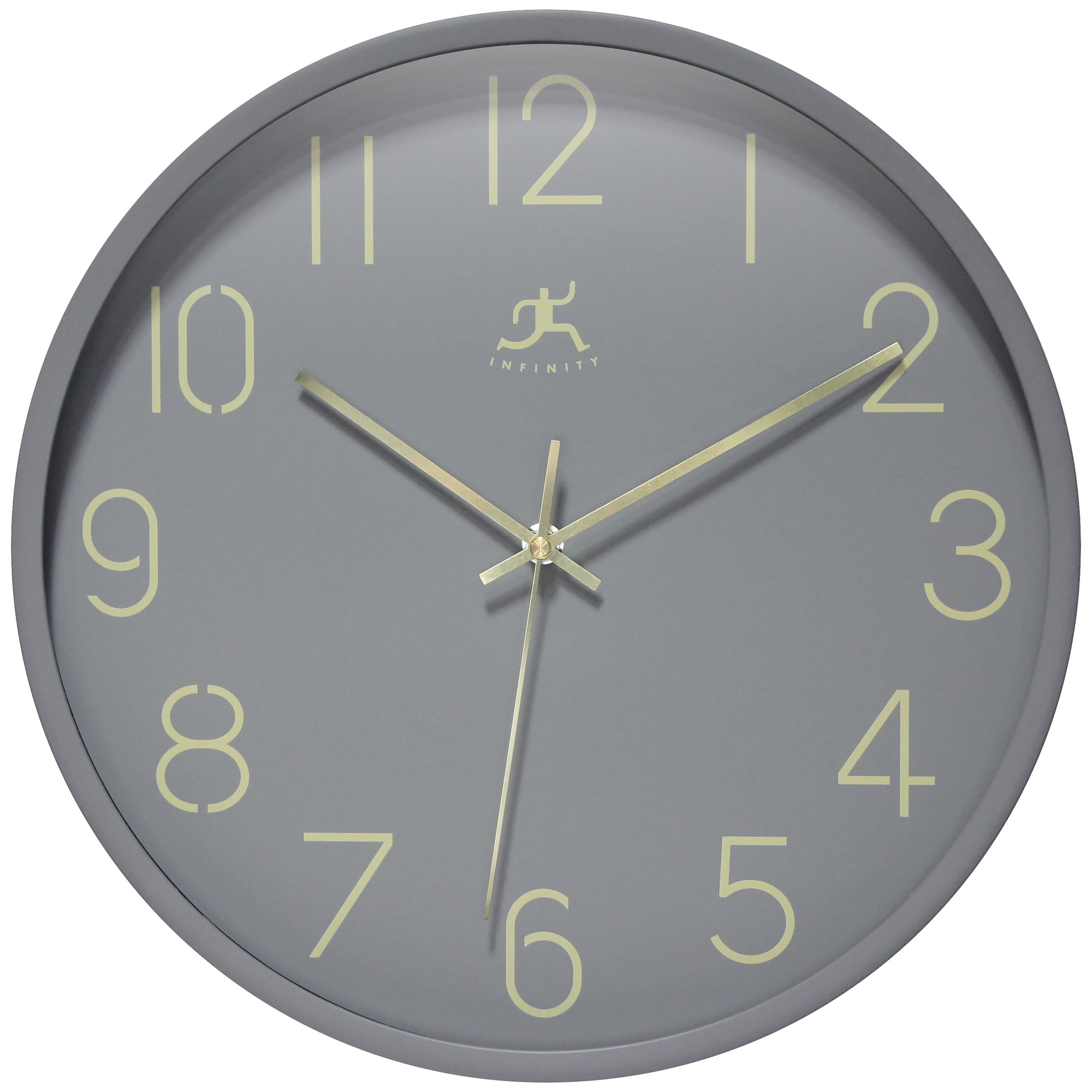 Infinity Instruments Stencil Plastic 14 Indoor Wall Clock with Arabic Numbers on Clocks Face, Silent Movement, Light Grey