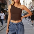 thumbnail image 2 of XAOFW Casual Sleeveless One Shoulder Tank Tops For Womens Solid Color Fitting See Through Camisoles Holiday Vacation Beach Versatile Top, 2 of 5