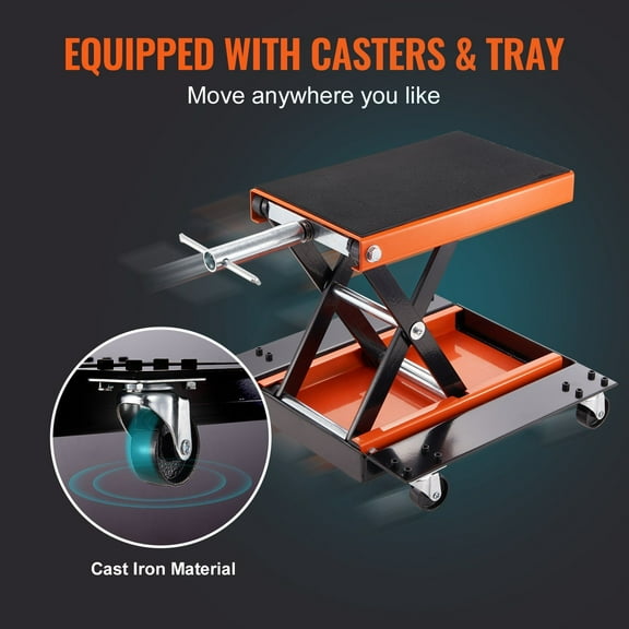 1100 LBS Motorcycle Lift Stand with Wide Deck & Tool Tray, Hand Crank Scissor Jack for Street Bikes, Cruisers & ATVs