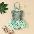thumbnail image 2 of Zanarzt Infant Girl Romper Set Newborn Baby Girl Clothes Newborn Girl Clothes Summer Infant Baby Girl Outfits Romper Headband Clothing Sets Green,12-18 Months, 2 of 5
