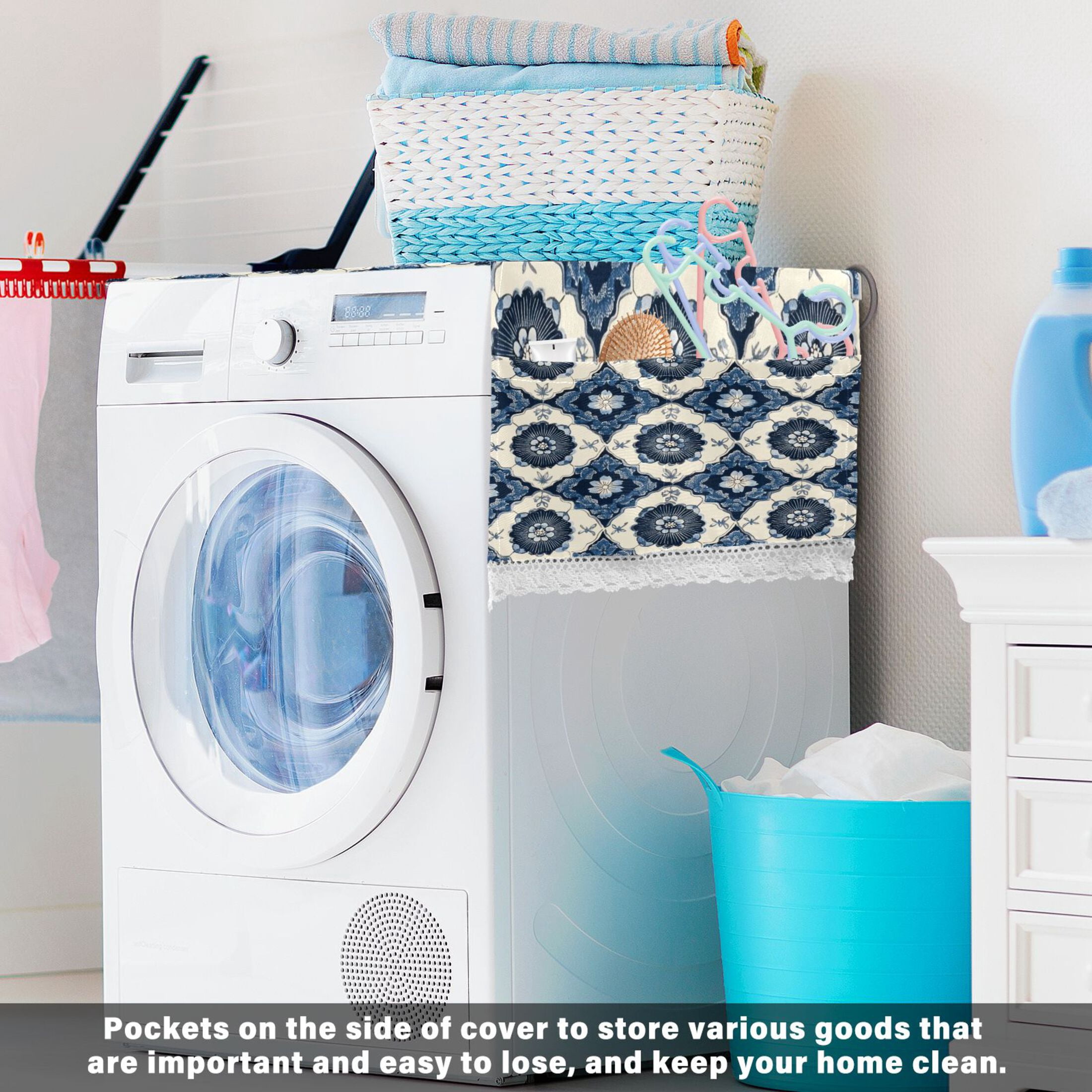 WOBOGO Elegant Pattern Of Traditional Washing Machine Cloth Dryer Refrigerator Top Cover Protective Non-Slip Mat For Kitchen Laundry