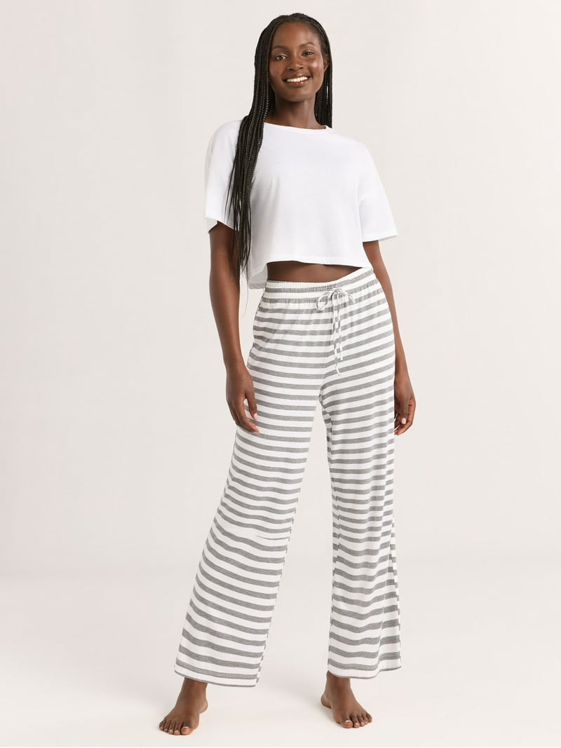 Joyspun Women's Sleepwear Knit Cropped Pajama Pants, 25'' Inseam