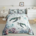 thumbnail image 2 of Sea Turtle Coastal Comforter Set Blue Ocean Coral Nautical Queen Bedding Comforter Sets,Jellyfish Quilt Beach Duvet Insert,Kawaii Tortoise Room Decor, 2 of 6