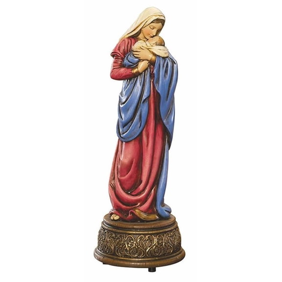 Avalon Gallery Resin Madonna and Infant Jesus Christ Mother's Kiss Wind Up Musical Figurine, 9 Inch