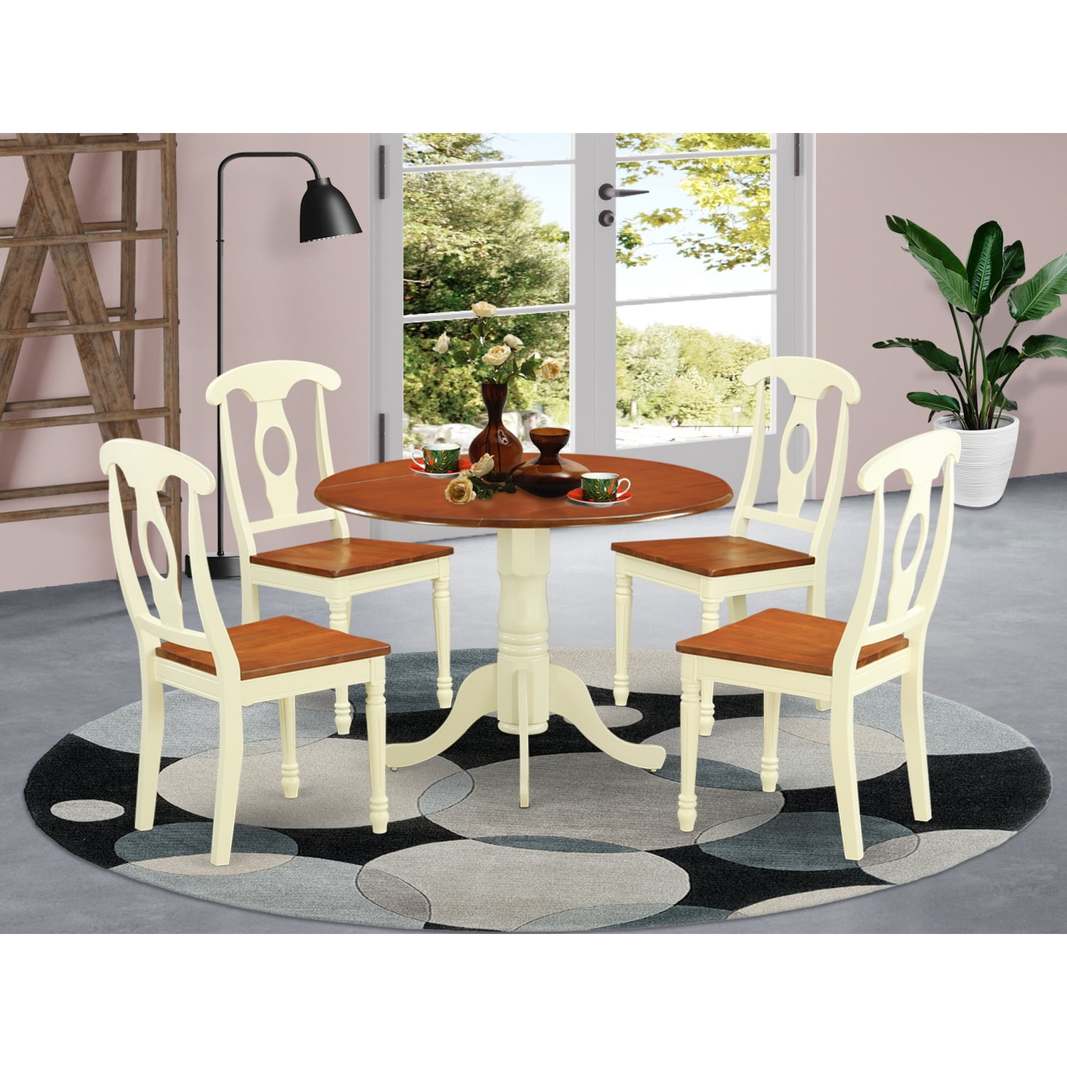 East West Furniture 3Piece Kitchen Table SetFinishButtermilk