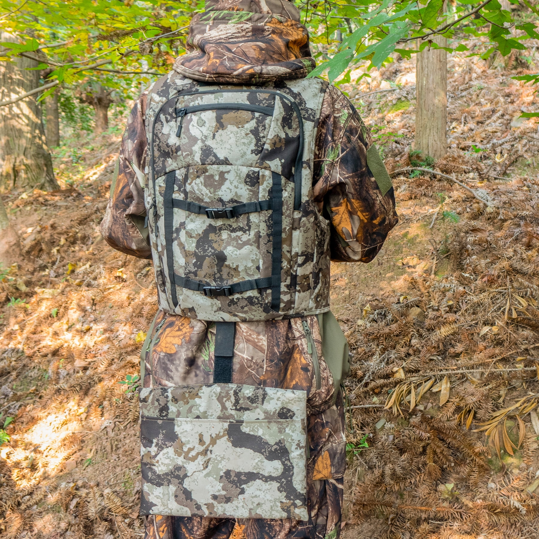 WTVIDAS Hunting Vest with Detachable Seat Cushion Camo Turkey Vest with Backpack Hunting Gear for Deer Turkey Fishing