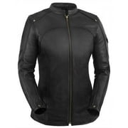 True Element Women's Longer Length Scooter Leather Jacket (Black, Size L)