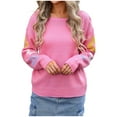 thumbnail image 2 of Womens Sweater Long Sleeved Round Neck Flower Printed Casual Pullover Sweater Pink S Sweater for Women, 2 of 6