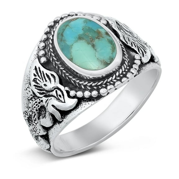 CHOOSE YOUR COLOR Large Statement Simulated Turquoise Ring .925 Sterling Silver Band Blue CZ Female Size 7