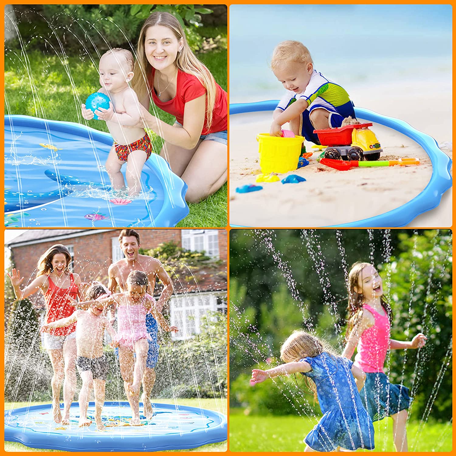 Meromore 68" Splash Pad for Kids and Adults Outdoor Lawn Games Water Play Toy Mat, Blue - image 5 of 8