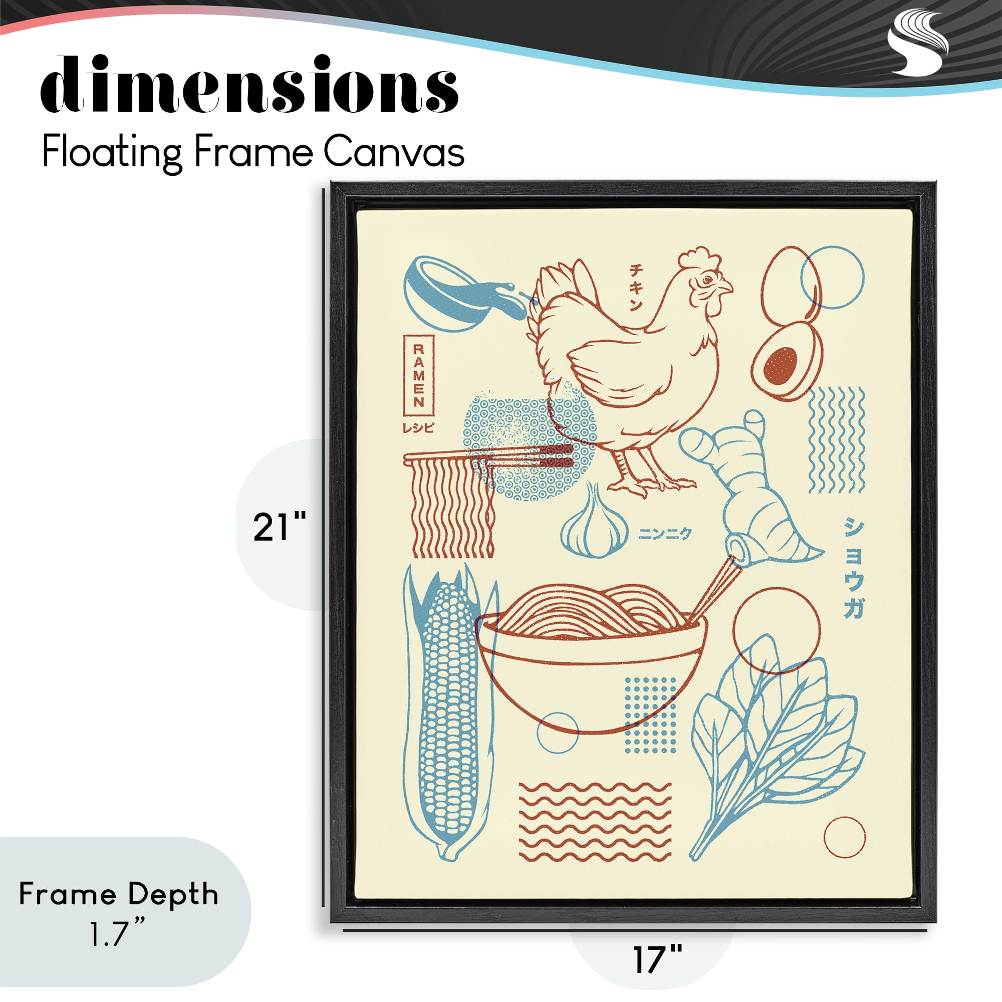 Stupell Industries Minimalist Ramen Ingredients Black Framed Floater Canvas Wall Art, design by Tobe Fonseca