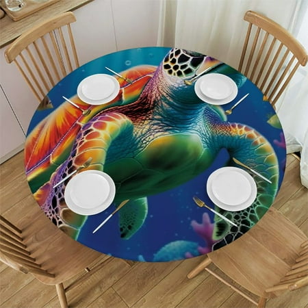 

Palnkart Turtle Ocean Corals Round Table Cover Stain Resistant Washable Indoor Outdoor Tablecloth Kitchen Dining Wedding Parties 100% Polyester Fiber 46-50