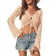 thumbnail image 3 of Suéter de Punto Estilo Bohemio con Hombros Descubiertos y Mangas Acampanadas para Mujer, Color Albaricoque, Talla L, 3 of 8
