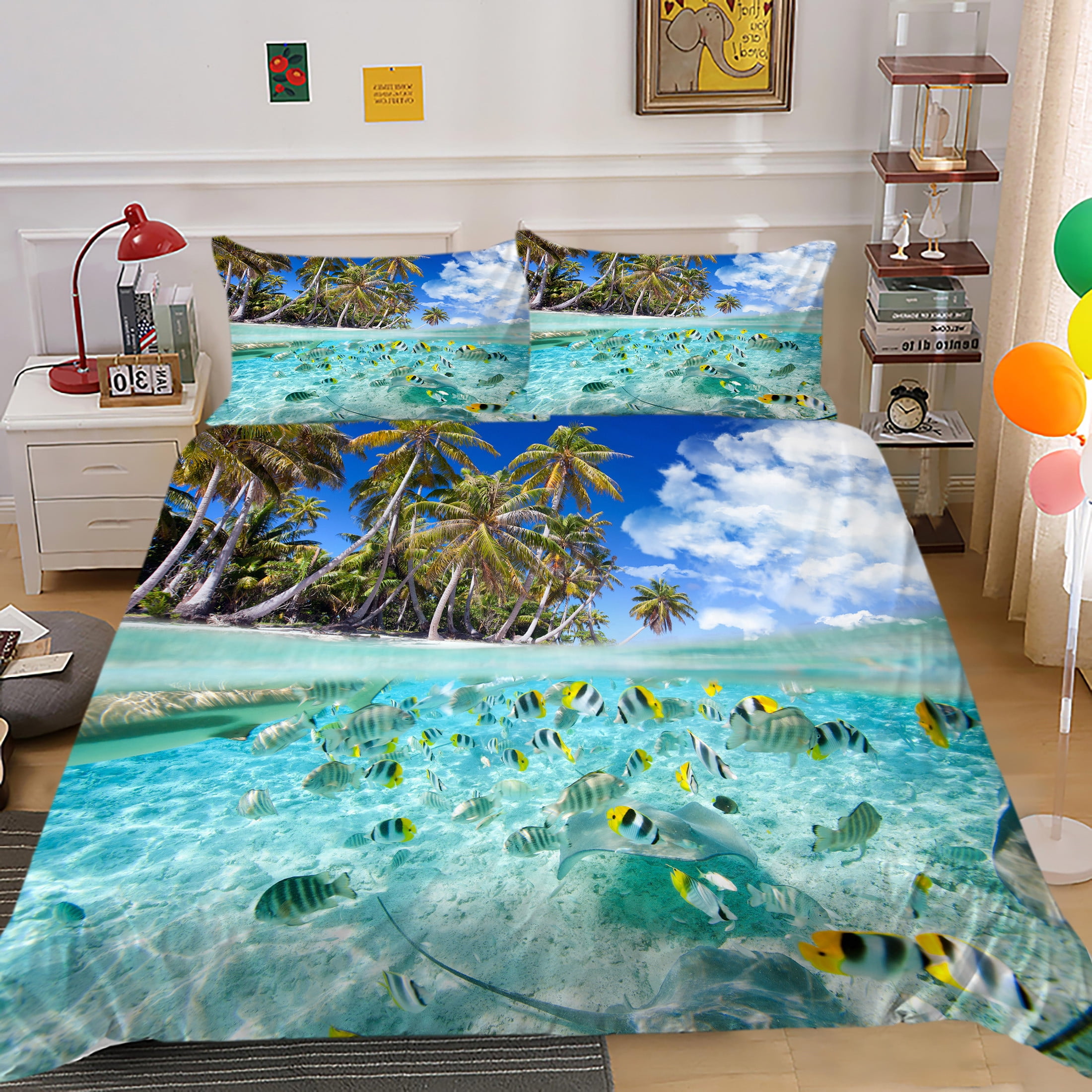 Hot Fashion Bedding Cover Set with Pillowcase Tropical Scenery Printed