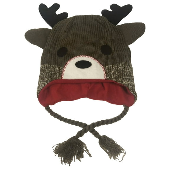 Aquarius Boys Brown Reindeer Peruvian Style Critter Hat Fleece Lined Trapper