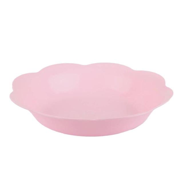 tazón botanero prichos redondo y extendido con acabado superior curveado 1 pieza rosa, vista frontal centrada de un tazón plástico rosa con borde en forma de pétalos extendidos y base plana, interior liso y acabado mate; ideal para servir sopas, ensaladas o botanas y frecuentemente usado como cuenco auxiliar para preparar ingredientes.