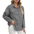 thumbnail image 1 of Chaqueta de mujer con estampado de cuadros, solapa delgada, bolsillo con botones, blusa, blusa, abrigo Pompotops qwe21964, 1 of 7