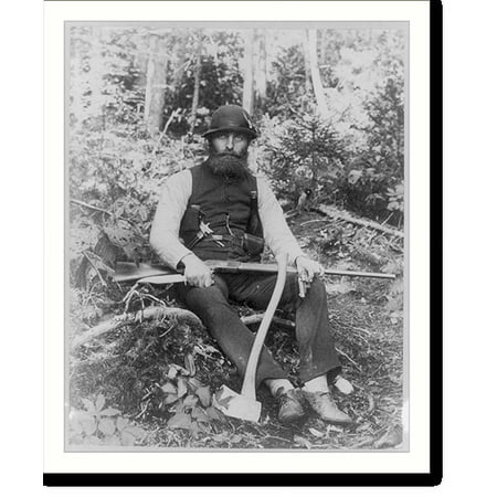 Historic Print, [Bearded man armed with ax, rifle, hunting knife, and two pistols, Maine], 18" x 24"