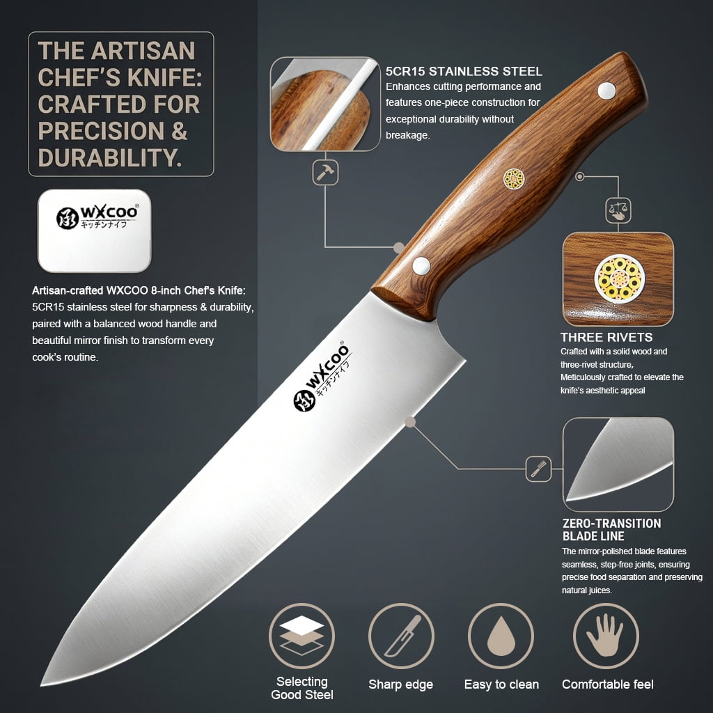 WXCOO Chef Knife for Cutting, Boning & Chopping High Carbon Stainless Steel Knife for Balance & Control