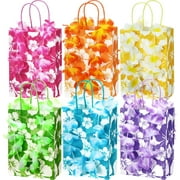24 Set Hawaiian Flower Party Favors Include 24 Pcs Hibiscus Paper Bags with Handles and 24 Pcs Tropical Flower Lei Garland for Summer Luau Treat Bags Hawaii Aloha Tiki Party Supplies