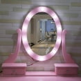 thumbnail image 3 of Modern Pink Vanity Set with Lighted Mirror & Cushioned Stool - 5 Large Drawers - Adjustable LED Lights - Makeup Dressing Table for Bedroom, Girls, Women - Color: Pink, 3 of 7