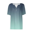 thumbnail image 5 of Olyvenn Summer Tops for Women 2025 Button V Neck Boho Short Sleeve Gradient Ribbed Shirts Casual Loose Comfy Tunic Trendy Pullover Army Green S, 5 of 5