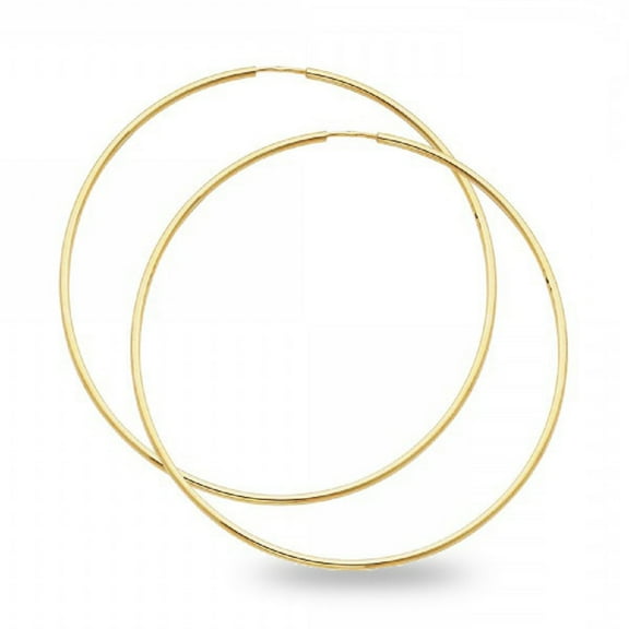 14k Yellow Gold Big Plain Endless Hoop Earrings Round Polished Finish Classic Genuine 60 x 1.5 mm