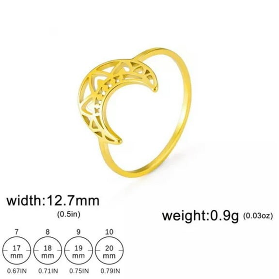 Crescent Moon Lotus Ring Stainless Steel Women's Finger Rings Jewelry Gift